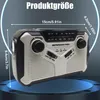 A product shot of an AM/FM/Dynamo radio with dimensions indicated. Produktbild-Vorschau