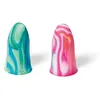 Two earplugs with colorful swirls on a white background. Produktbild-Vorschau