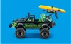 A toy off-road truck with a kayak and motorcycle on top, set against a blue background. Anteprima dell’immagine prodotto