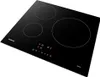 A black induction cooktop with three heating zones and a control panel. Voir les images du produit