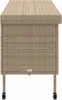 A front view of a beige poly rattan storage trunk with wheels. Náhled obrázku produktu