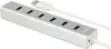 A silver USB hub with multiple ports and a white USB cable is shown against a white background. Voir les images du produit