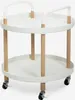 A white, two-tiered round serving cart with wooden accents and wheels, presented against a plain white background. Anteprima dell’immagine prodotto