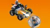 A LEGO Jurassic World vehicle with a gyrosphere containing a minifigure, shown in motion against an orange background. Produktbild-Vorschau