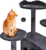 An orange cat sits on a grey cat tree. Produktbild-Vorschau