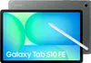 A Samsung Galaxy Tab S10 FE tablet with a stylus is shown, with the tablet's screen displaying a colorful graphic and the product name. Another tablet is visible in the background. Produktbild-Vorschau