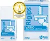 Two bags of Rigips Vario joint compound are shown, one larger and one smaller, with a certification seal in the upper left corner. Produktbild-Vorschau