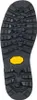 The sole of a black hiking boot with a yellow Vibram logo. Produktbild-Vorschau
