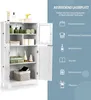 A white wooden cabinet with open doors, displaying various items on its shelves. To the right, a blue panel lists categories of items that can be stored in the cabinet with corresponding icons. Náhled obrázku produktu