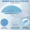 Marketing image showing microfiber cleaning cloths with feature callouts. Produktbild-Vorschau