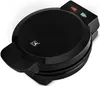 A black waffle maker is shown from a slightly elevated angle against a white background. Podgląd zdjęcia produktu
