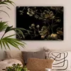 MuchoWow® - Leinwandbilder - Blumen - Schwarz - Gold - Produktbild-Vorschau 2