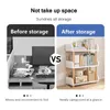 A split image showing a messy desk before storage and an organized bookshelf after storage. Produktbild-Vorschau