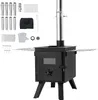 A black portable wood stove with a chimney and various accessories laid out around it. Anteprima dell’immagine prodotto