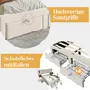 Collage of images showing a bed frame with storage drawers and close-ups of the drawer handles and storage compartments. Náhled obrázku produktu