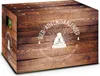 A wooden-style advent calendar box with numbers and festive graphics. Produktbild-Vorschau