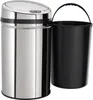 A stainless steel trash can with a black inner bin. Produktbild-Vorschau
