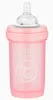 A pink baby bottle with a clear nipple and cap, set against a white background. Podgląd zdjęcia produktu