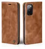 A brown leather flip case for a smartphone, shown from the front and back. Produktbild-Vorschau