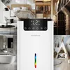 A collage of different rooms and settings, with a white dehumidifier in the center. Produktbild-Vorschau