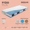 A cutaway diagram of a mattress showing its internal layers, with accompanying text and icons detailing its features and materials. Produktbild-Vorschau