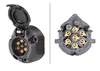 Two views of a 7-pin trailer socket connector. Produktbild-Vorschau