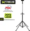 A dartboard stand with various logos and text indicating its features and affiliations. Produktbild-Vorschau