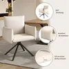 A beige armchair with a black metal base is shown in a room setting, with close-up insets highlighting features. Produktbild-Vorschau