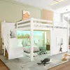A child's bedroom with a white loft bed, featuring a play area underneath with toys and furniture. Voir les images du produit