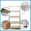 A metal shelving unit with wooden shelves, shown with close-up details of its construction and materials. Podgląd zdjęcia produktu