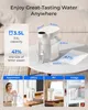 A white water filter pitcher is shown on a table with dimensions and capacity information. Below are lifestyle images showing the pitcher in different settings: apartment, office, RV, and fridge. Anteprima dell’immagine prodotto