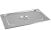 A stainless steel gastronorm lid with a handle, placed on a white background. Produktbild-Vorschau