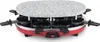 A red and gray raclette grill with a stone top and black mini-pans. Produktbild-Vorschau