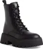A black lace-up boot with a thick sole is shown against a white background. Produktbild-Vorschau