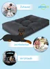 Collage showing a dog bed in different settings: indoors, outdoors, and in a car for travel. Produktbild-Vorschau