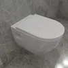 A white wall-mounted toilet with a closed lid, set against a grey marble-tiled wall and floor. Produktbild-Vorschau