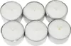 A top-down view of six white tea lights in silver holders, arranged in two rows of three. Podgląd zdjęcia produktu