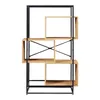A modern bookshelf with a black metal frame and light wood shelves. Náhled obrázku produktu
