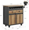 A kitchen island storage unit with a wine rack, drawers, and cabinets, shown with dimensions indicated by lines and text. Produktbild-Vorschau