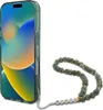 A green phone case with a beaded strap is shown against a white background. Produktbild-Vorschau
