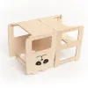 A wooden learning tower for children, designed to look like a bus with a panda face. Anteprima dell’immagine prodotto