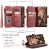 A red leather wallet-style phone case with a smartphone inserted, showing its screen. Produktbild-Vorschau