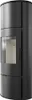 A black steel stove shown from a three-quarter angle against a light gray background. Anteprima dell’immagine prodotto