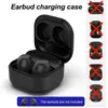 A black earbud charging case with two earbuds inside, shown with the lid open. The image is on a white background with additional images and text on the right side. Podgląd zdjęcia produktu