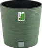 A green textured plant pot with a tag attached. Produktbild-Vorschau