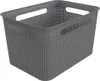 A grey storage basket with perforated sides and handles, isolated on a white background. Produktbild-Vorschau