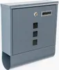 A gray metal mailbox mounted on a white wall. Produktbild-Vorschau