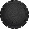 A black circular manhole cover with a decorative pattern and a central emblem. Produktbild-Vorschau