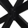 A close-up view of the black metal base of a table, showing the central connection point where multiple legs meet and are secured with bolts. Náhled obrázku produktu