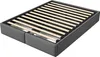 A grey upholstered bed frame with a wooden slatted base, shown from a diagonal angle. Produktbild-Vorschau